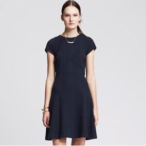 Banana Republic Diamond Jacquard Fit & Flare Dress in Navy Blue 2P